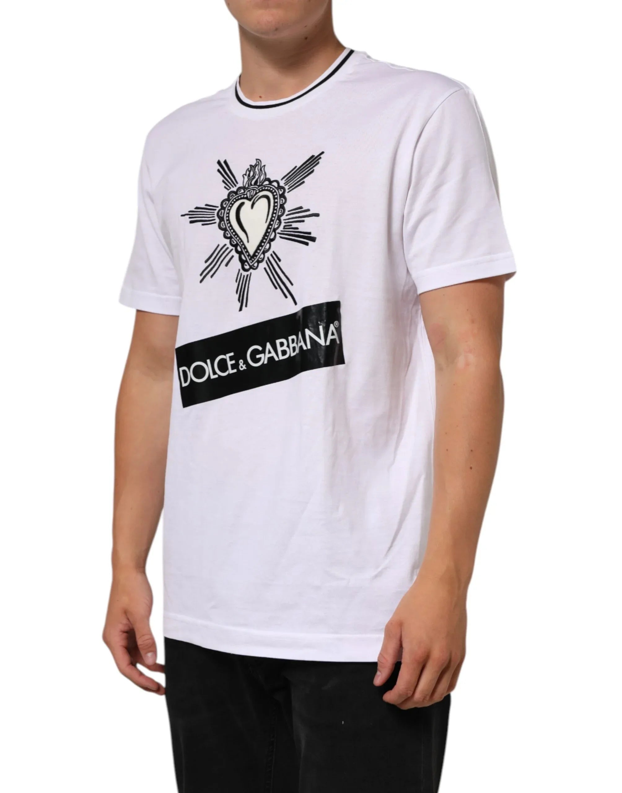 Dolce & Gabbana White Sacred Heart Short Sleeve Men T-shirt - Zeiniez
