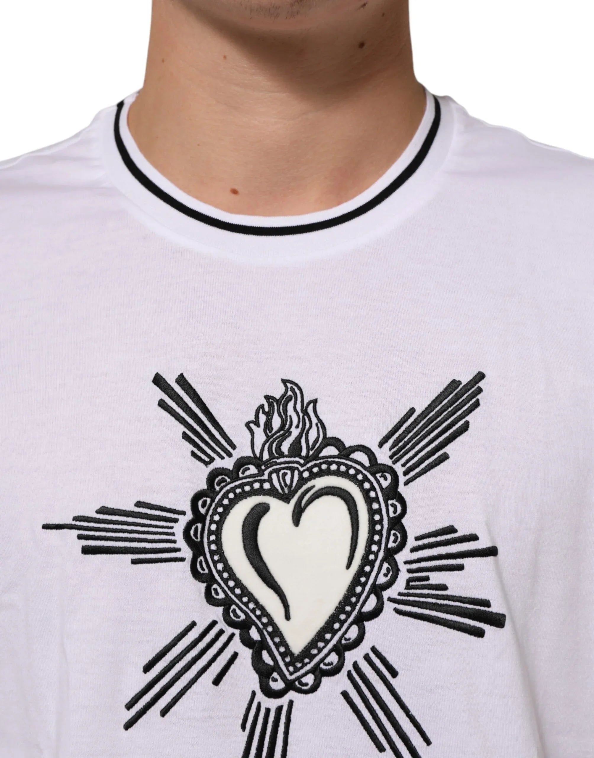 Dolce & Gabbana White Sacred Heart Short Sleeve Men T-shirt - Zeiniez