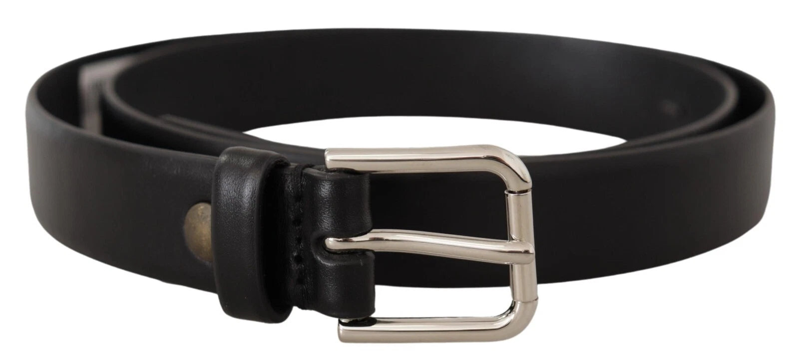 Dolce & Gabbana Black Calf Leather Silver Tone Logo Buckle Belt - Zeiniez