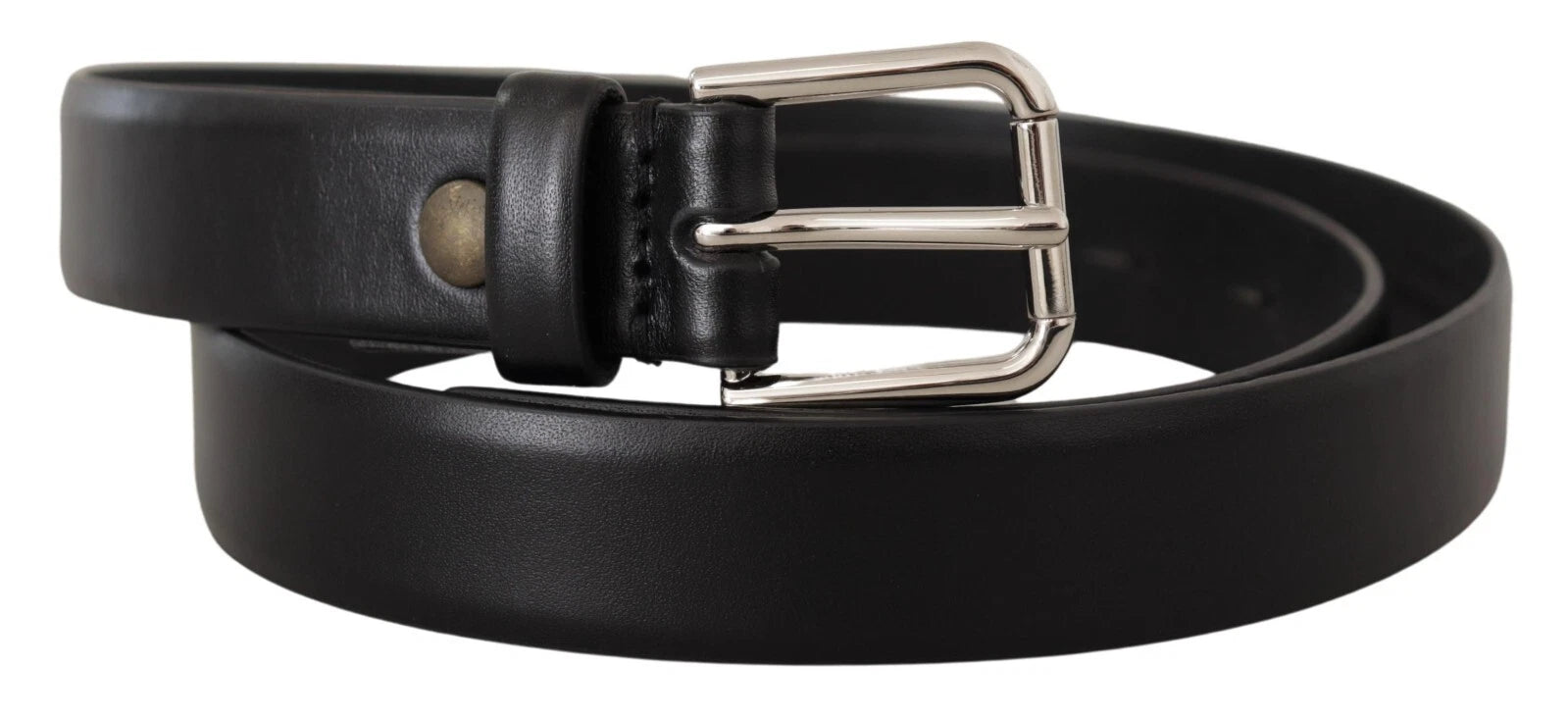 Dolce & Gabbana Black Calf Leather Silver Tone Logo Buckle Belt - Zeiniez