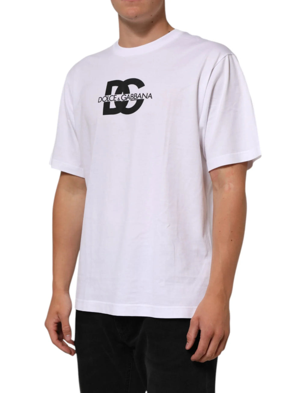 Dolce & Gabbana White Logo Print Cotton Crew Neck Men T-shirt - Zeiniez