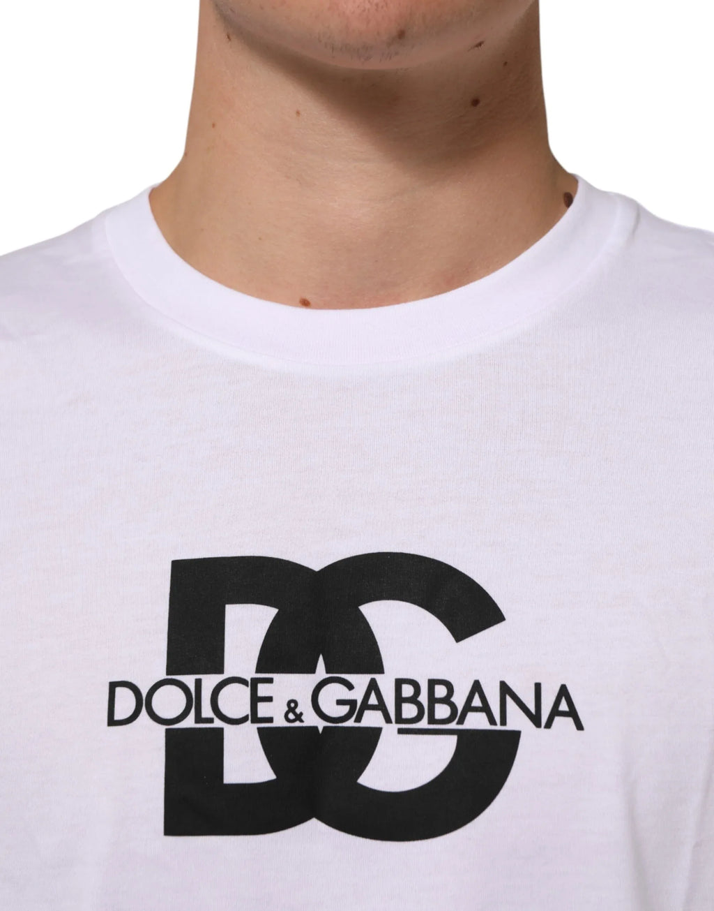 Dolce & Gabbana White Logo Print Cotton Crew Neck Men T-shirt - Zeiniez