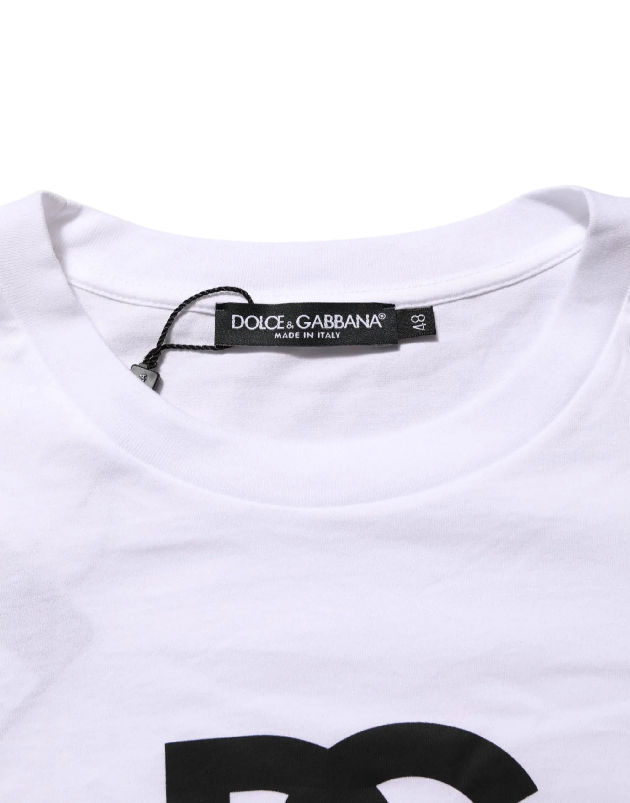 Dolce & Gabbana White Logo Print Cotton Crew Neck Men T-shirt - Zeiniez