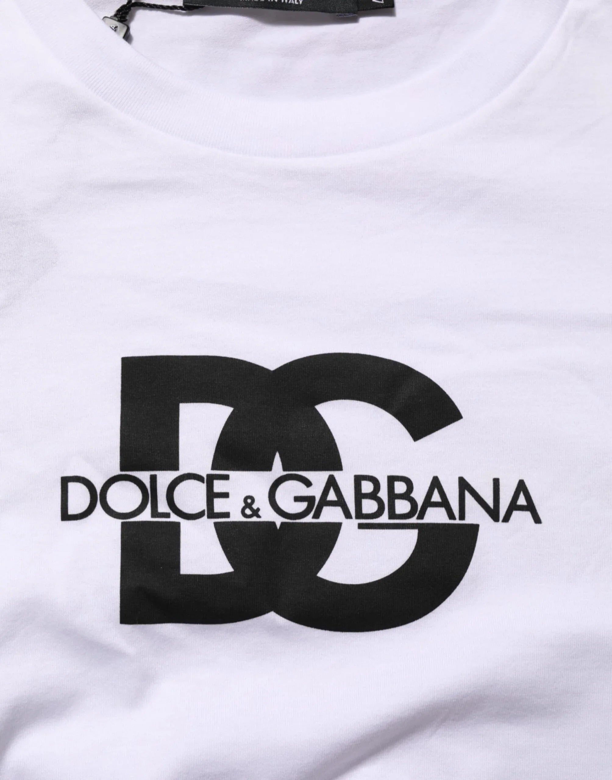 Dolce & Gabbana White Logo Print Cotton Crew Neck Men T-shirt - Zeiniez