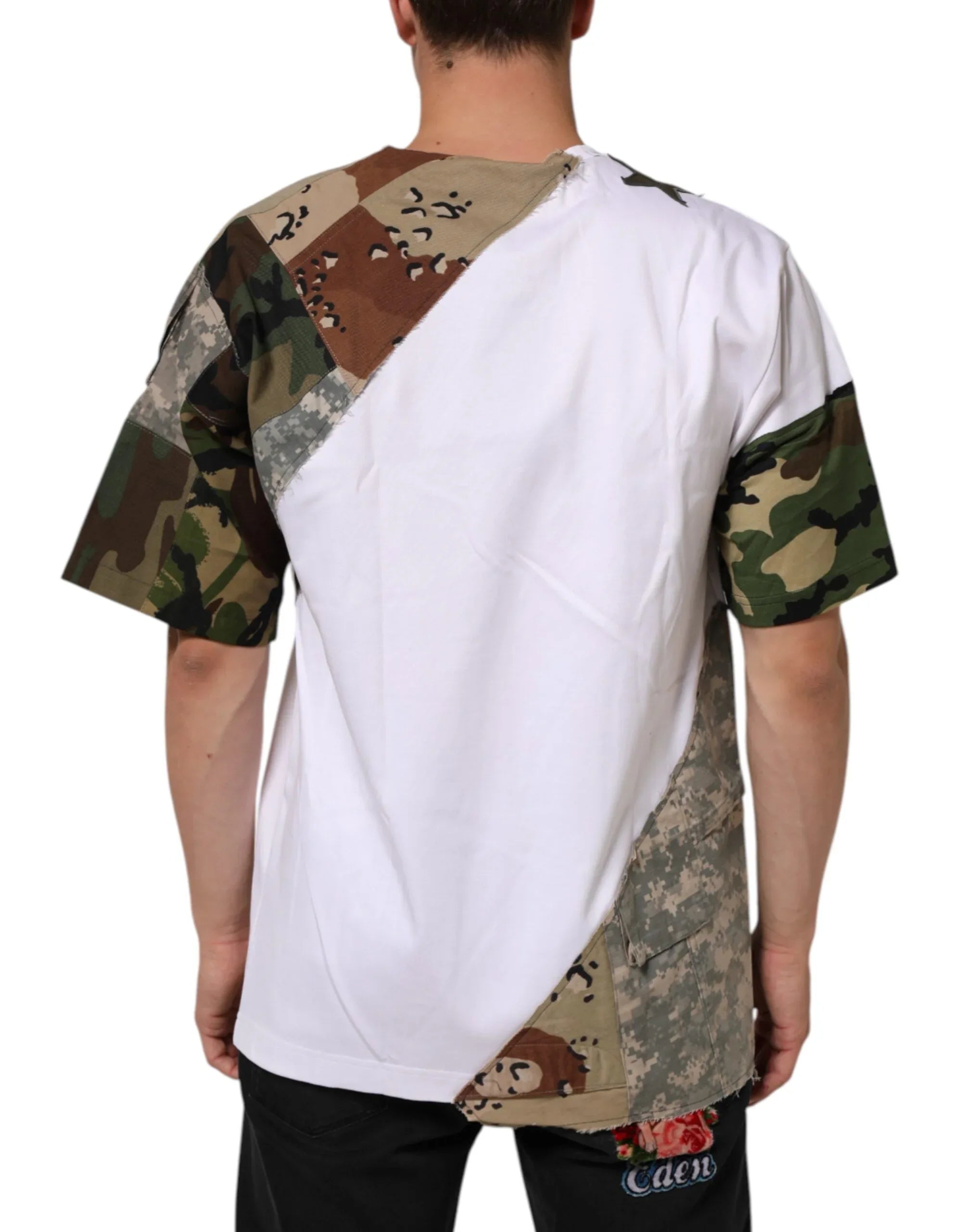 Dolce & Gabbana White Camouflage Patckwork Men Cotton T-shirt - Zeiniez