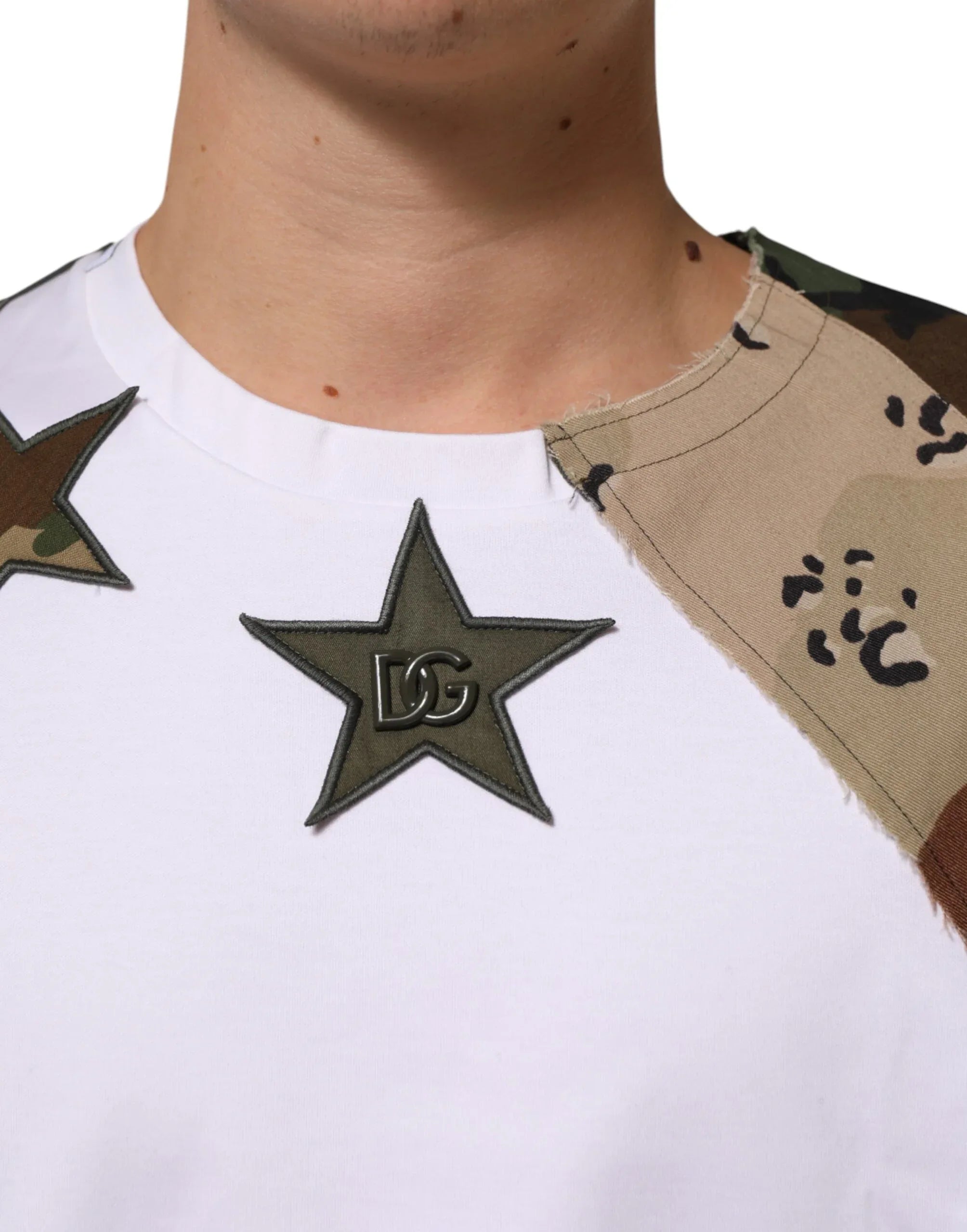 Dolce & Gabbana White Camouflage Patckwork Men Cotton T-shirt - Zeiniez