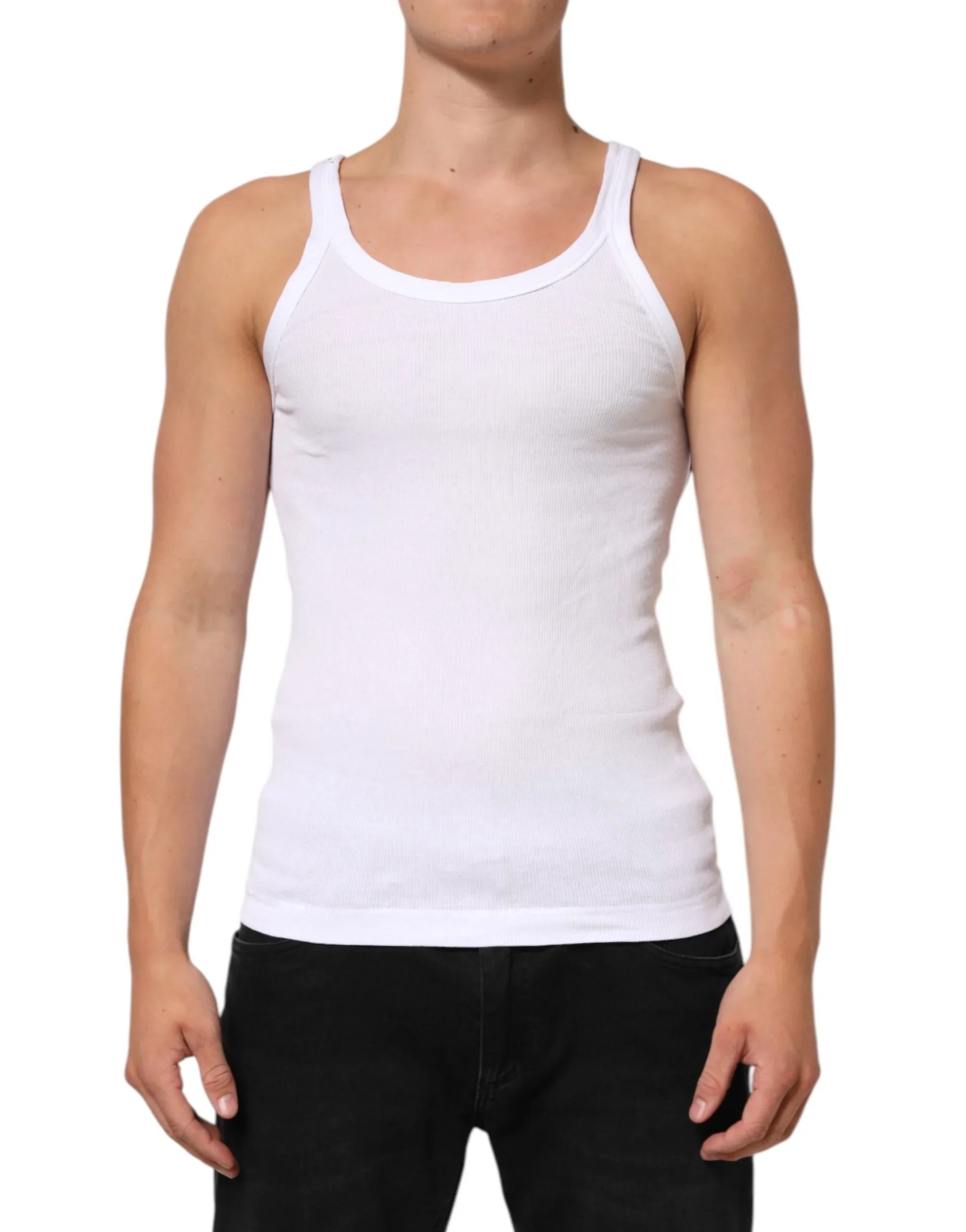 Dolce & Gabbana White Sleeveless Round Neck Tank Top T-shirt - Zeiniez
