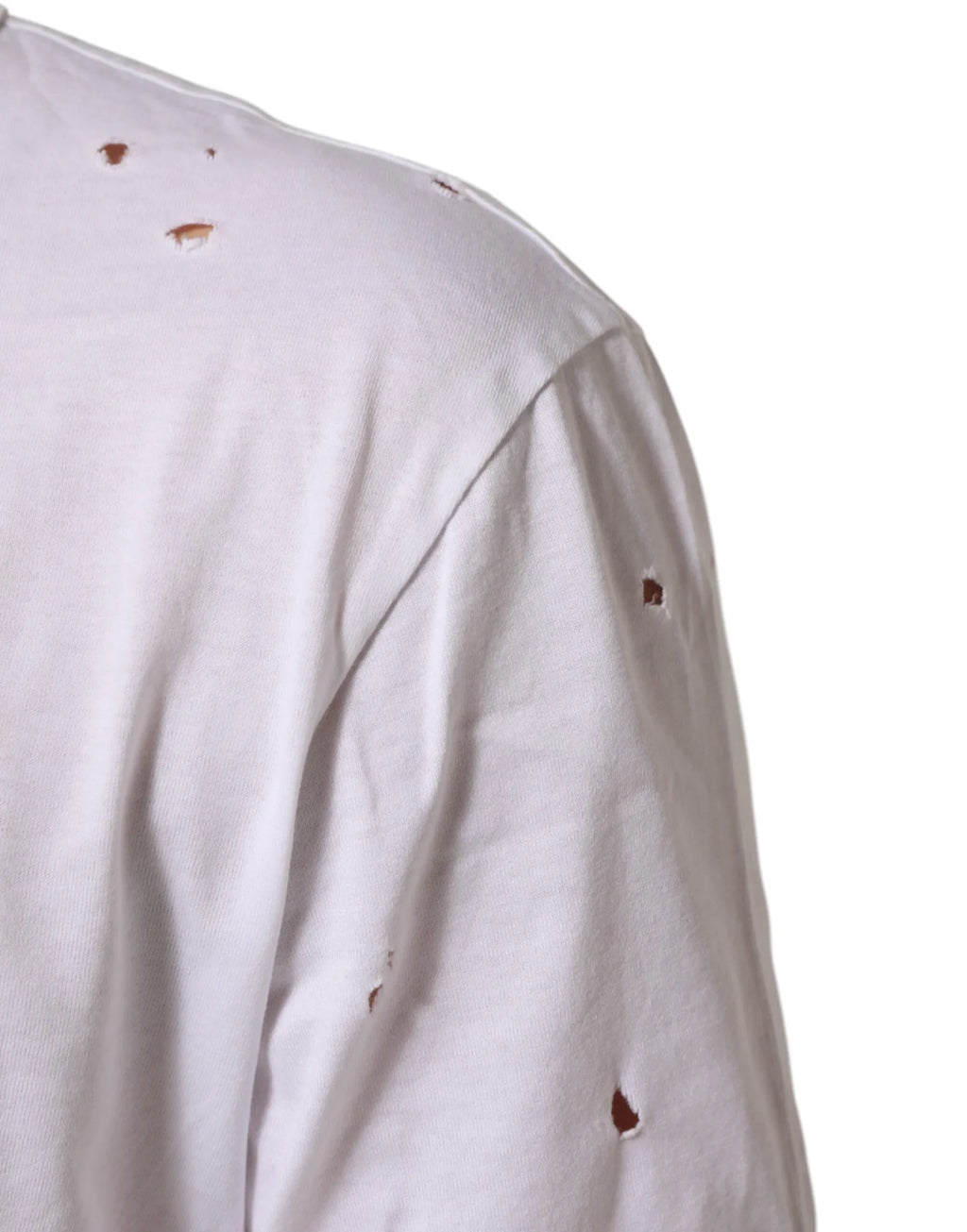 Dolce & Gabbana White Distressed Cotton V Neck Men T-shirt - Zeiniez