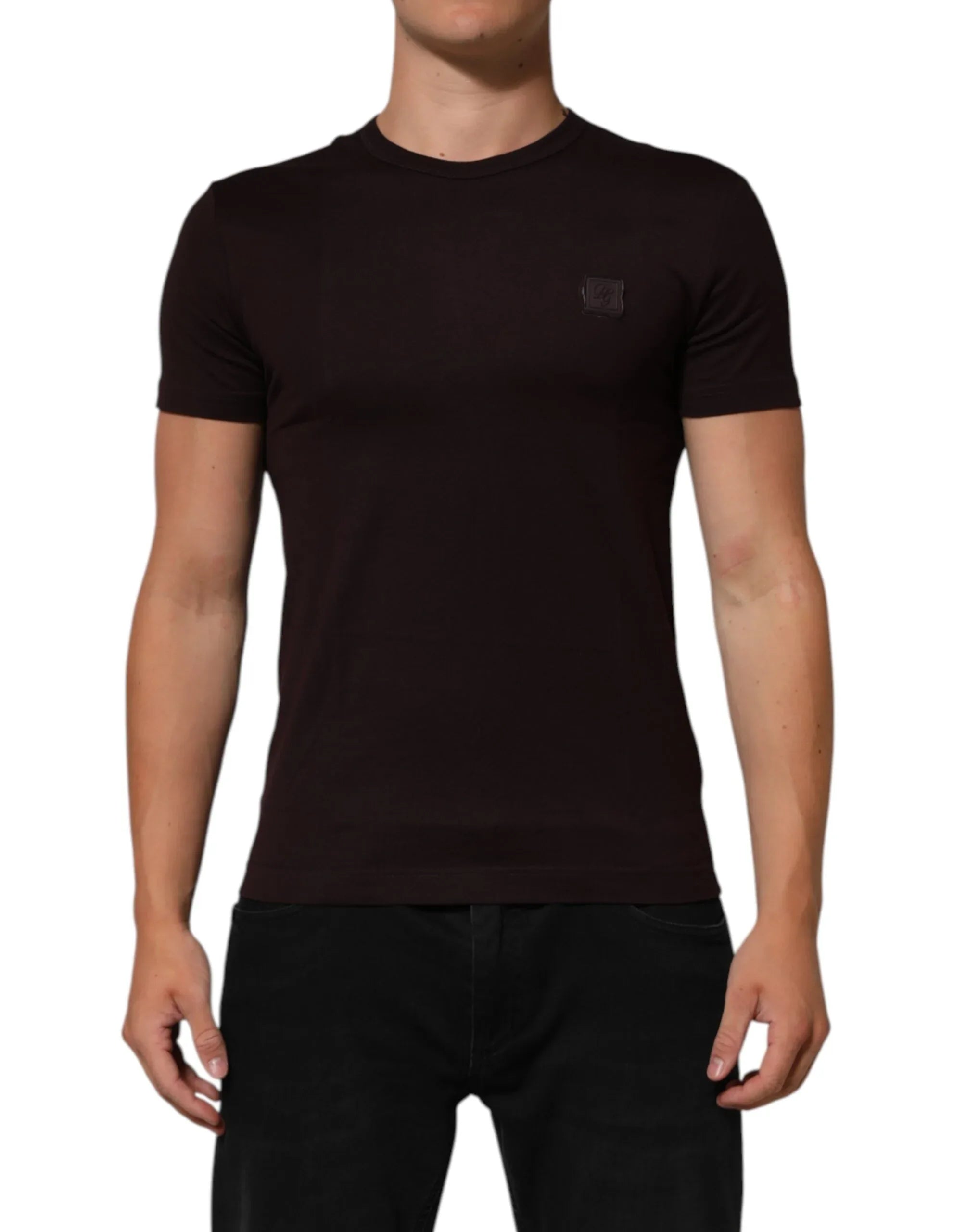 Dolce & Gabbana Brown Logo Plaque Cotton Crew Neck T-shirt - Zeiniez