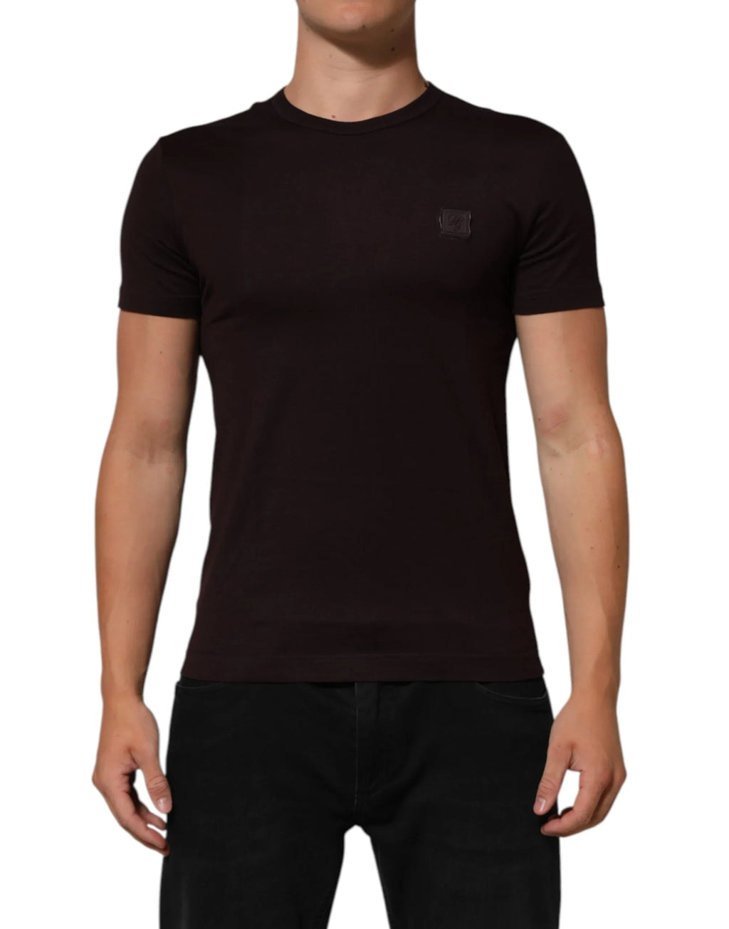 Dolce & Gabbana Brown Logo Plaque Cotton Crew Neck T-shirt - Zeiniez