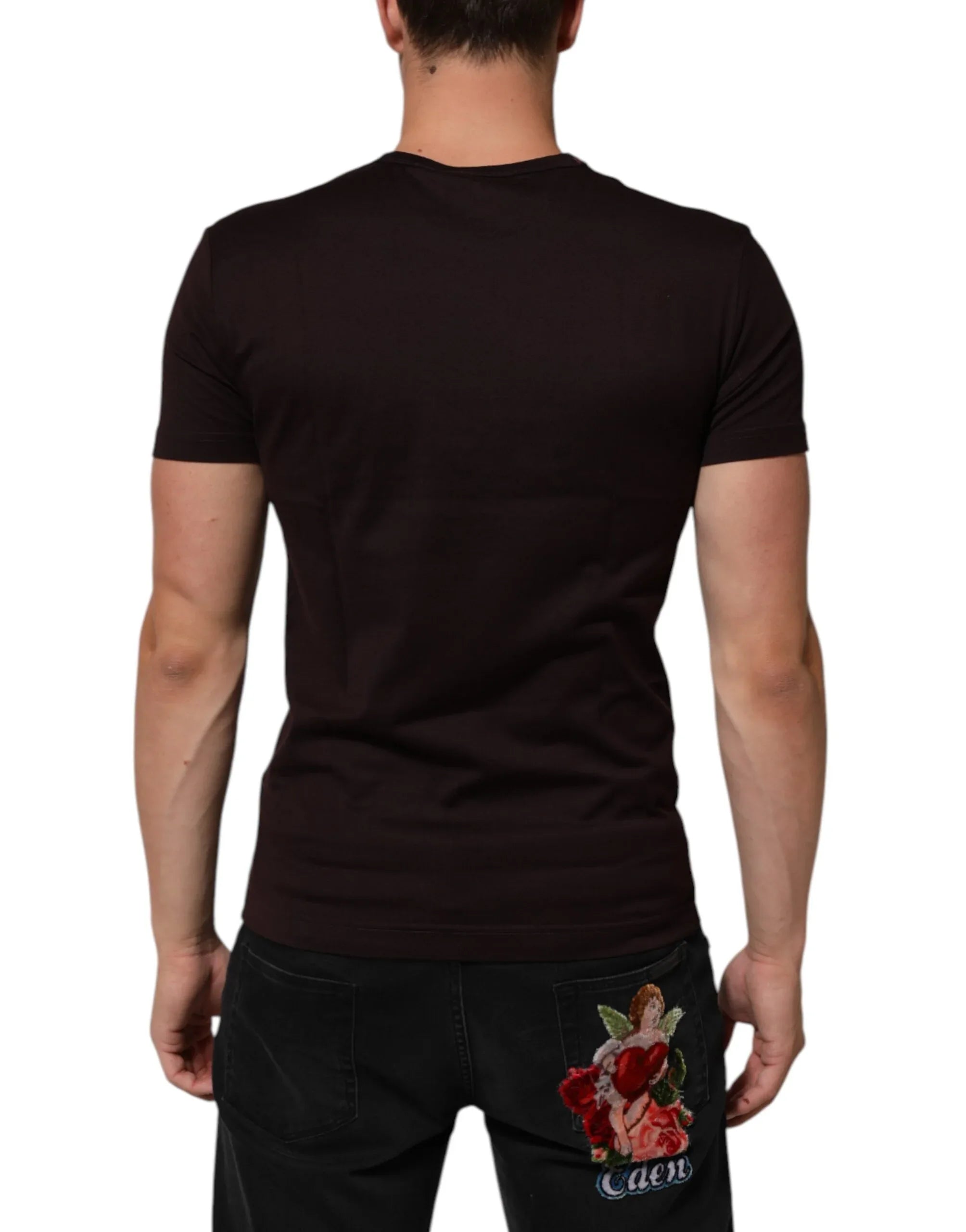 Dolce & Gabbana Brown Logo Plaque Cotton Crew Neck T-shirt - Zeiniez