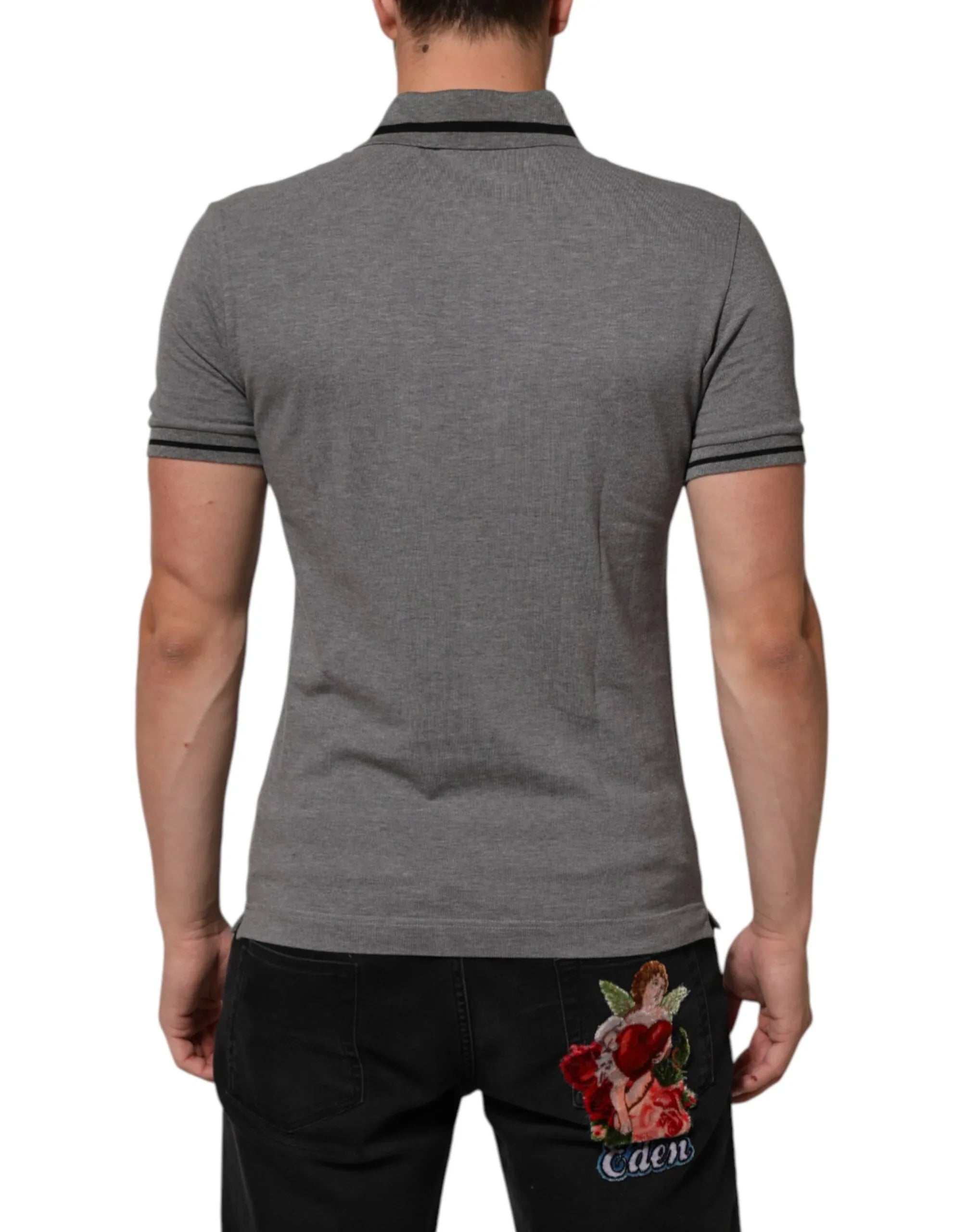 Dolce & Gabbana Gray Logo Embroidery Collared Polo T-shirt - Zeiniez