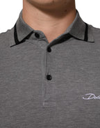 Dolce & Gabbana Gray Logo Embroidery Collared Polo T-shirt - Zeiniez