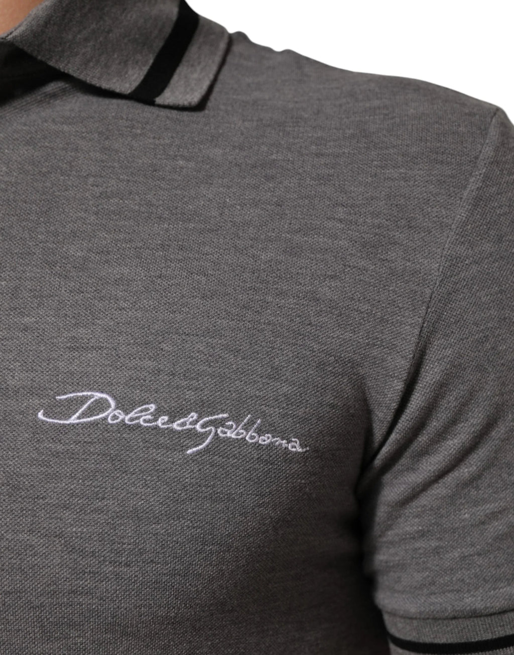Dolce & Gabbana Gray Logo Embroidery Collared Polo T-shirt - Zeiniez