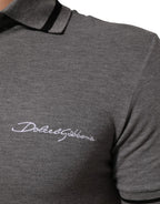 Dolce & Gabbana Gray Logo Embroidery Collared Polo T-shirt - Zeiniez