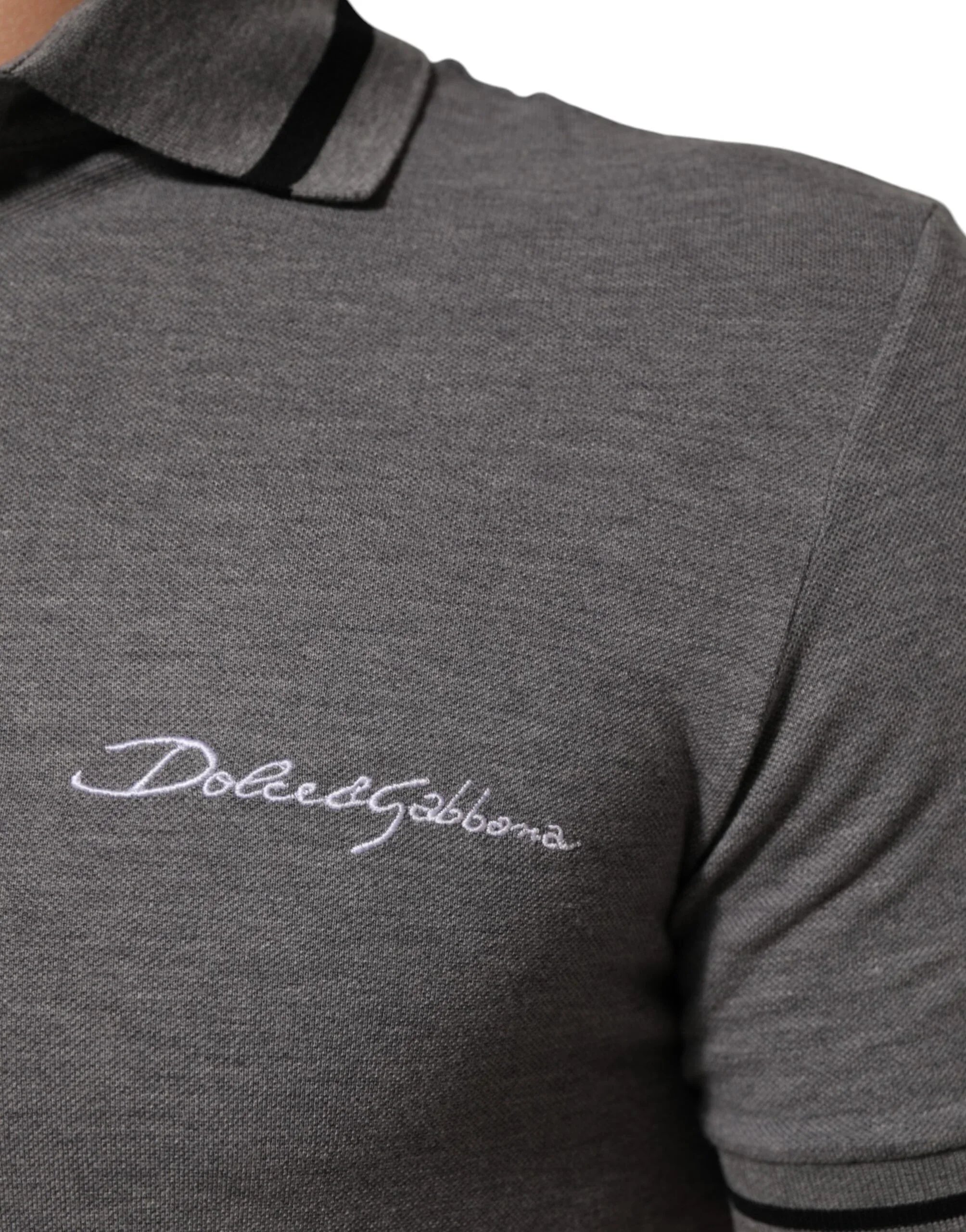 Dolce & Gabbana Gray Logo Embroidery Collared Polo T-shirt - Zeiniez