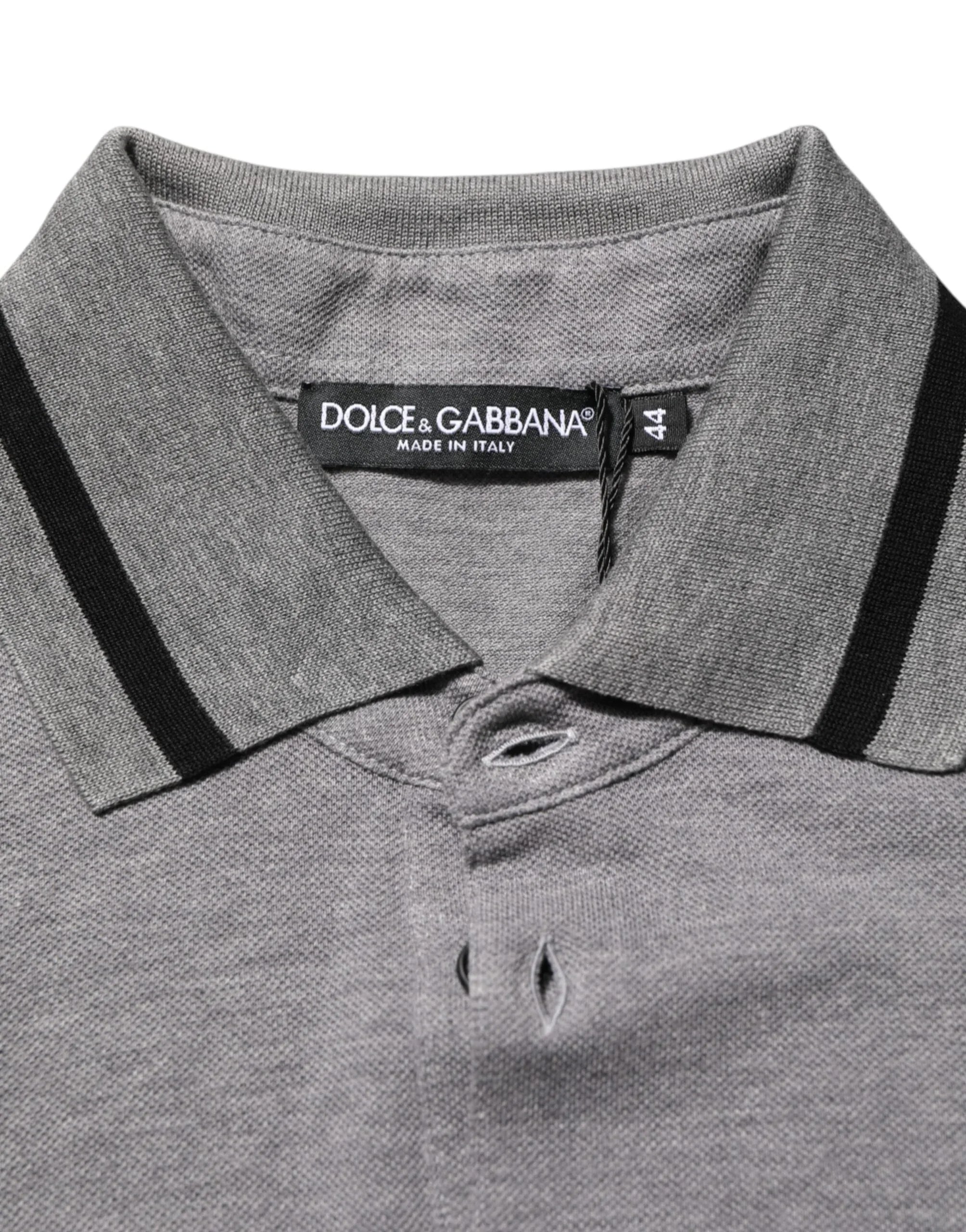 Dolce & Gabbana Gray Logo Embroidery Collared Polo T-shirt - Zeiniez