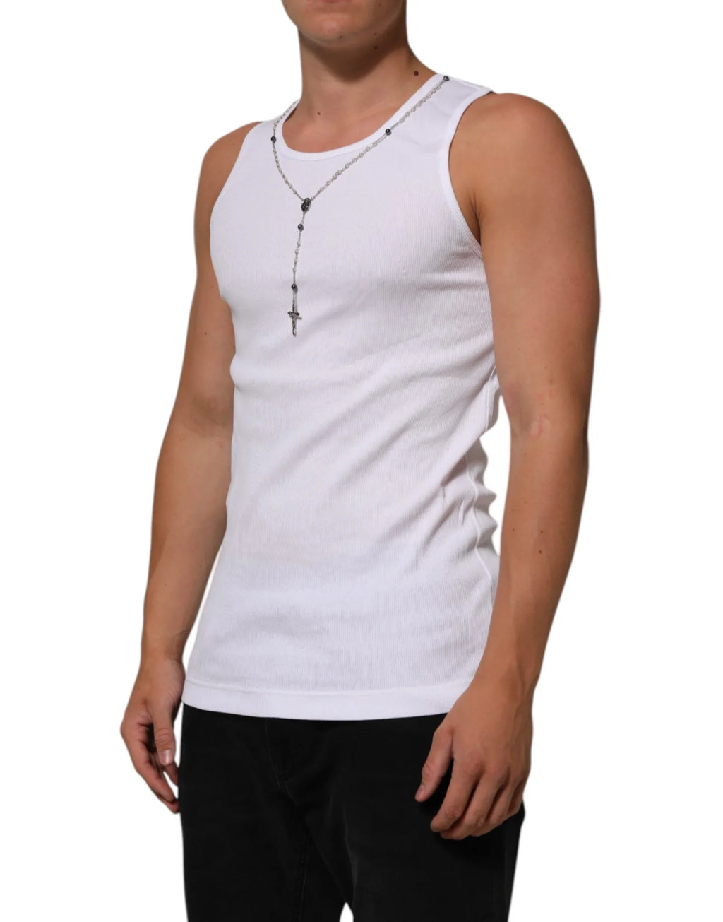 Dolce & Gabbana White Cotton Chain Necklace Tank Top T-shirt - Zeiniez