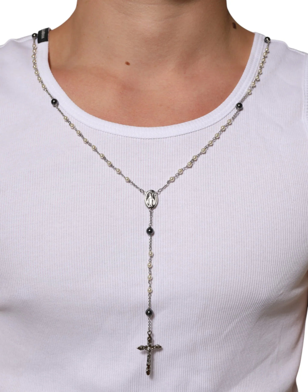 Dolce & Gabbana White Cotton Chain Necklace Tank Top T-shirt - Zeiniez