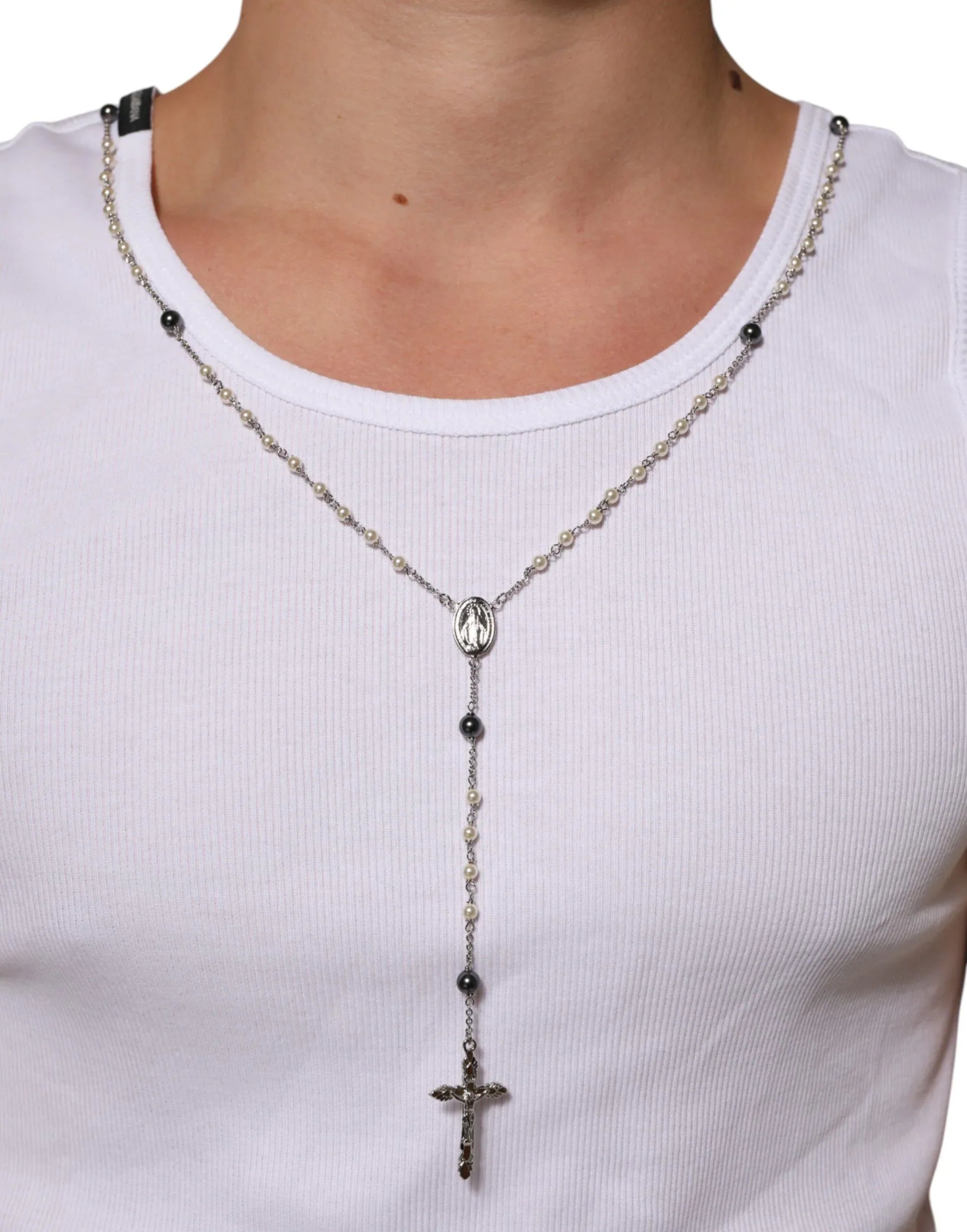 Dolce & Gabbana White Cotton Chain Necklace Tank Top T-shirt - Zeiniez