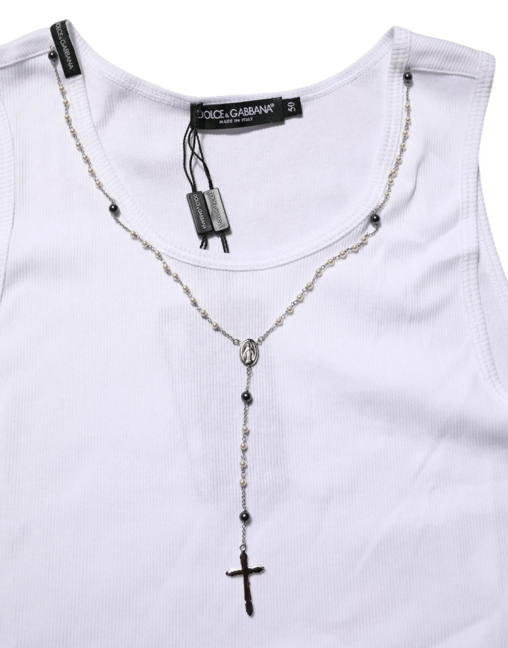 Dolce & Gabbana White Cotton Chain Necklace Tank Top T-shirt - Zeiniez