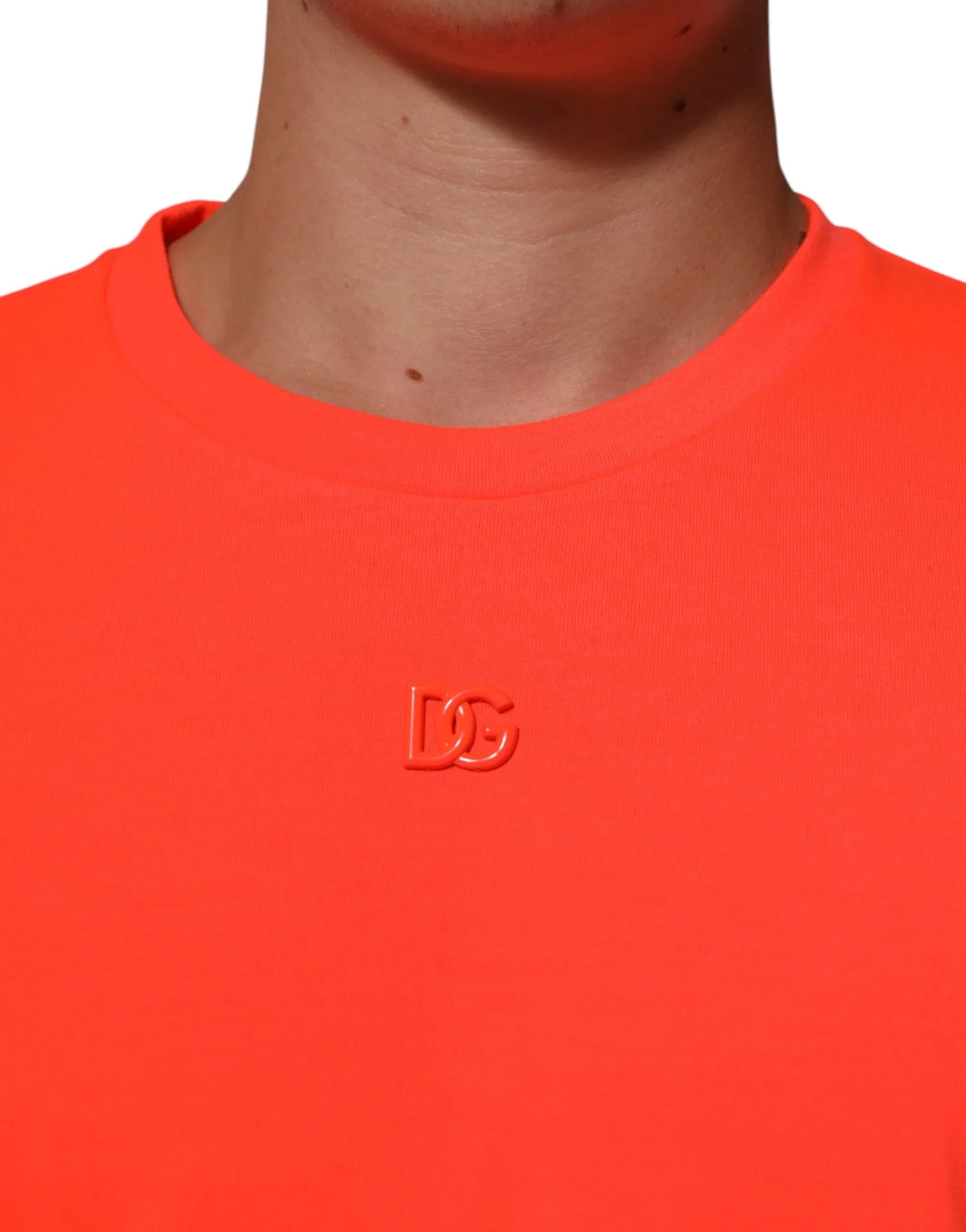 Dolce & Gabbana Neon Orange Polyester Men Crew Neck T-shirt - Zeiniez