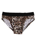 Dolce & Gabbana Brown Cotton Leopard Logo Midi Brief Underwear - Zeiniez