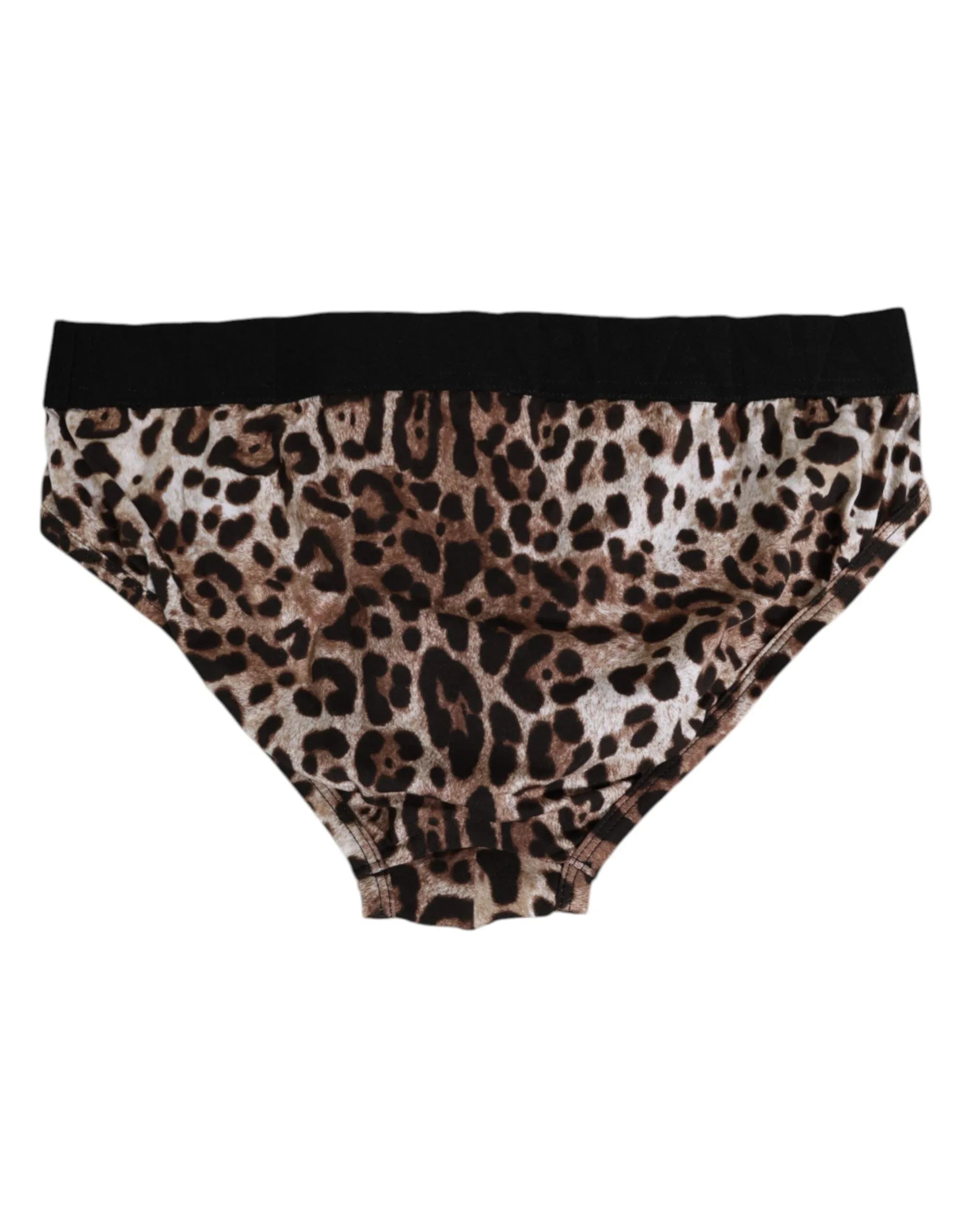 Dolce & Gabbana Brown Cotton Leopard Logo Midi Brief Underwear - Zeiniez