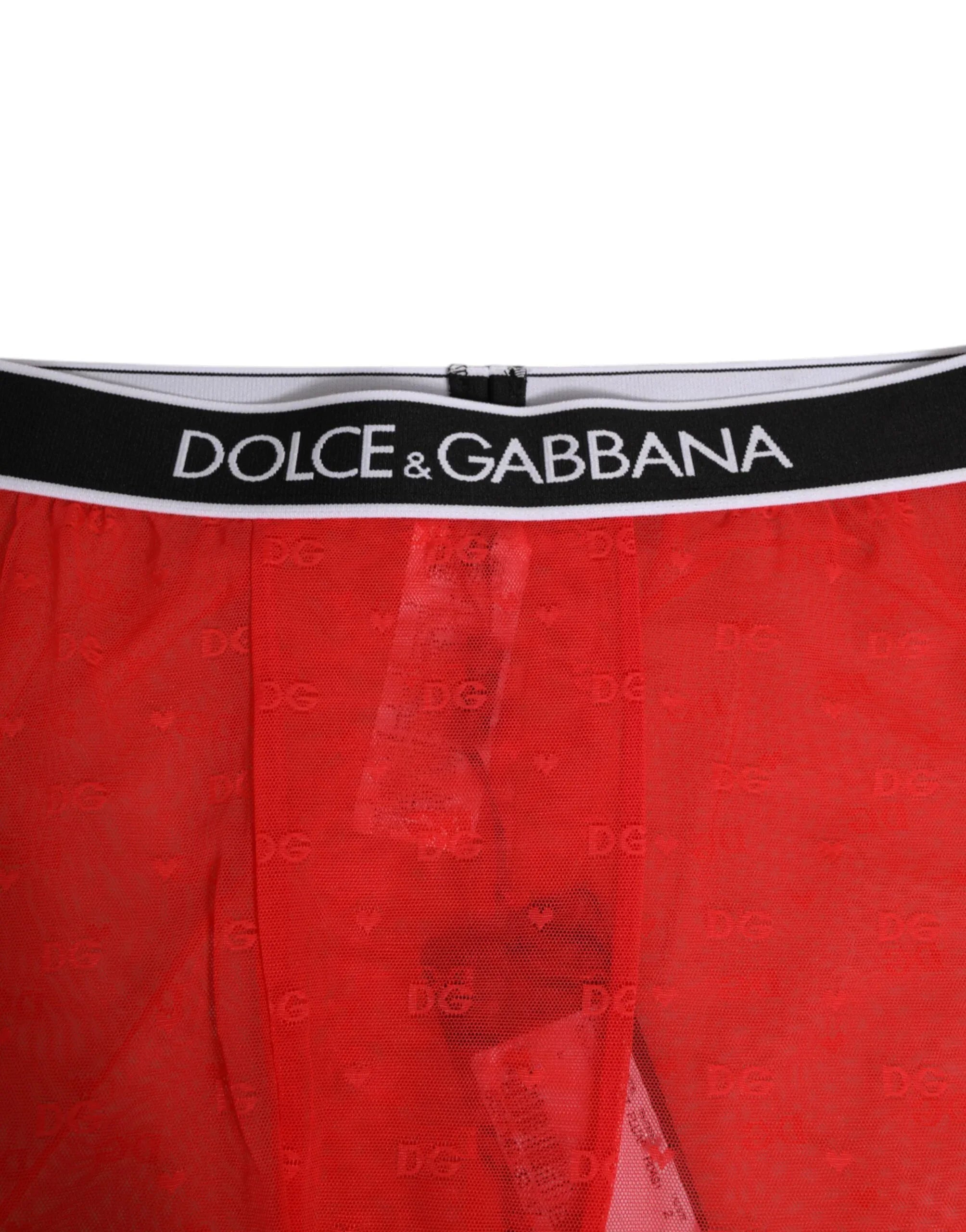 Dolce & Gabbana Red Logo Lace Tight Midi Trousers Underwear - Zeiniez