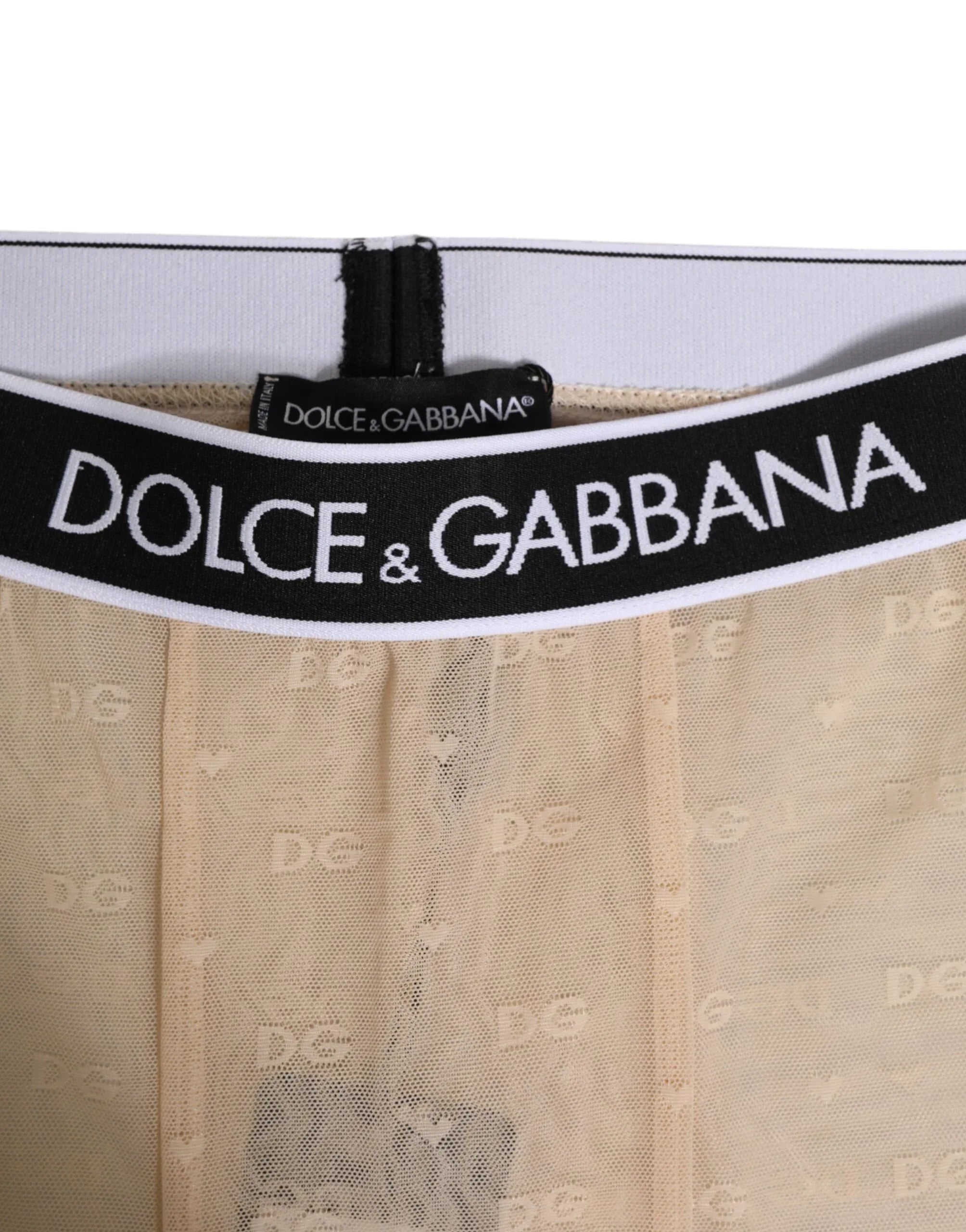 Dolce & Gabbana Beige Nylon Logo Lace Leggings Pants Underwear - Zeiniez