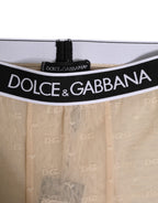 Dolce & Gabbana Beige Nylon Logo Lace Leggings Pants Underwear