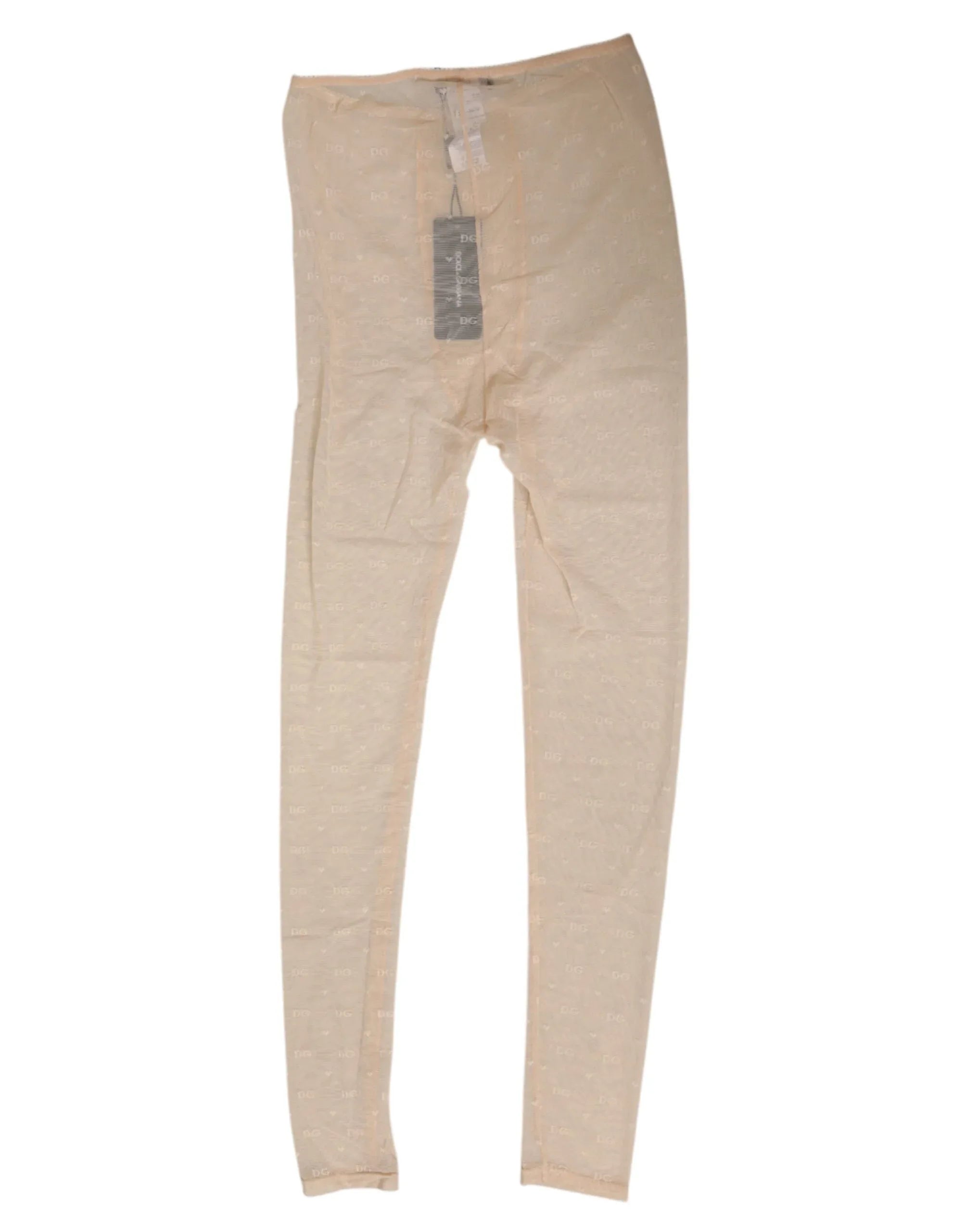 Dolce & Gabbana Beige Nylon Stretch Logo Lace Leggings Underwear - Zeiniez