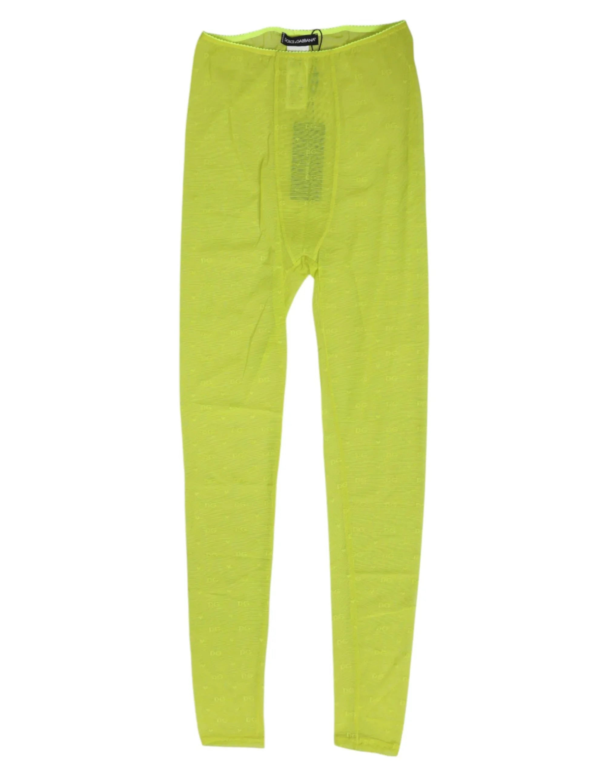 Dolce & Gabbana Neon Green Nylon Logo Lace Leggings Pants Underwear - Zeiniez