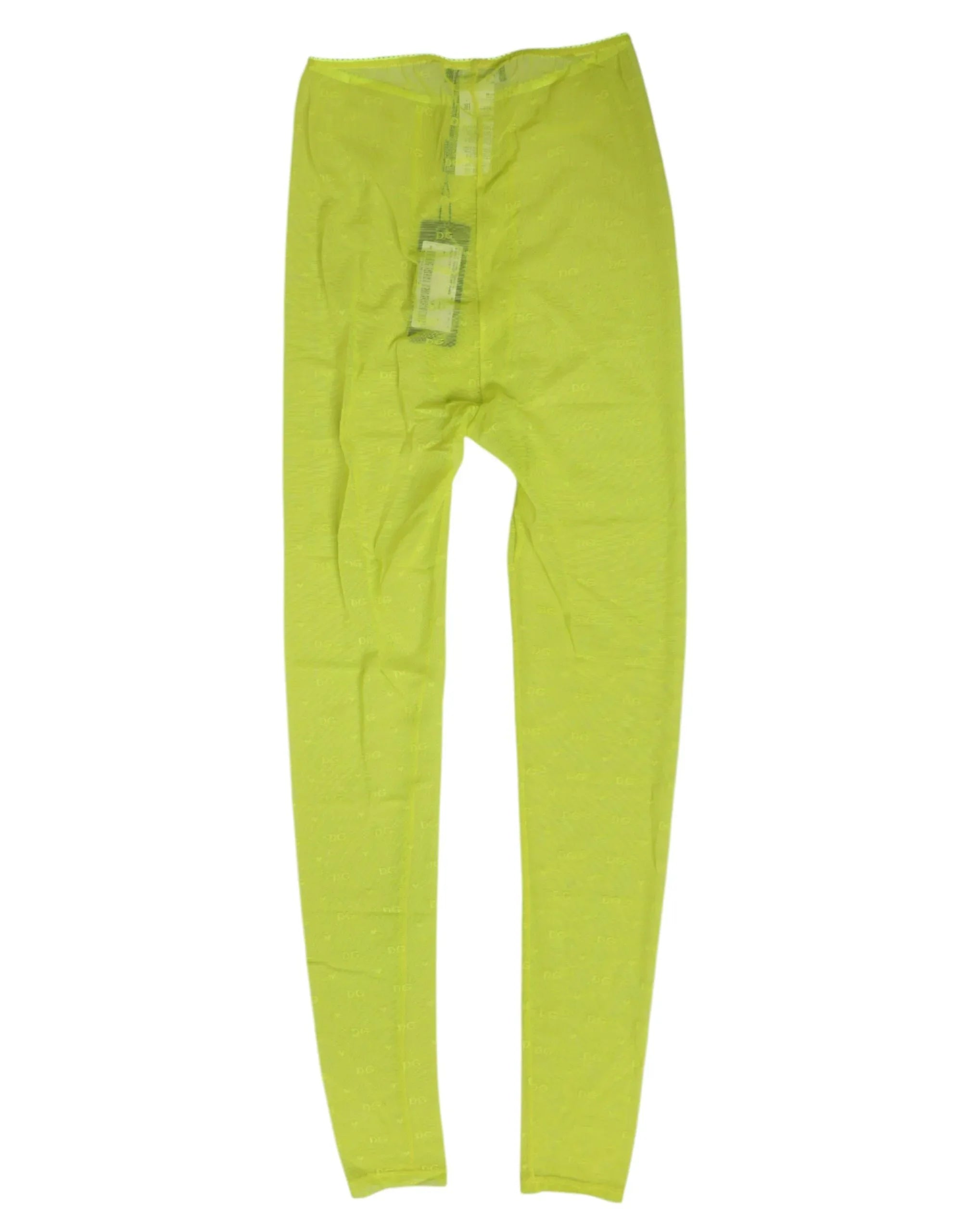 Dolce & Gabbana Neon Green Nylon Logo Lace Leggings Pants Underwear - Zeiniez