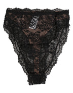 Dolce & Gabbana Black Floral Lace Mesh High Brief Panty Underwear - Zeiniez