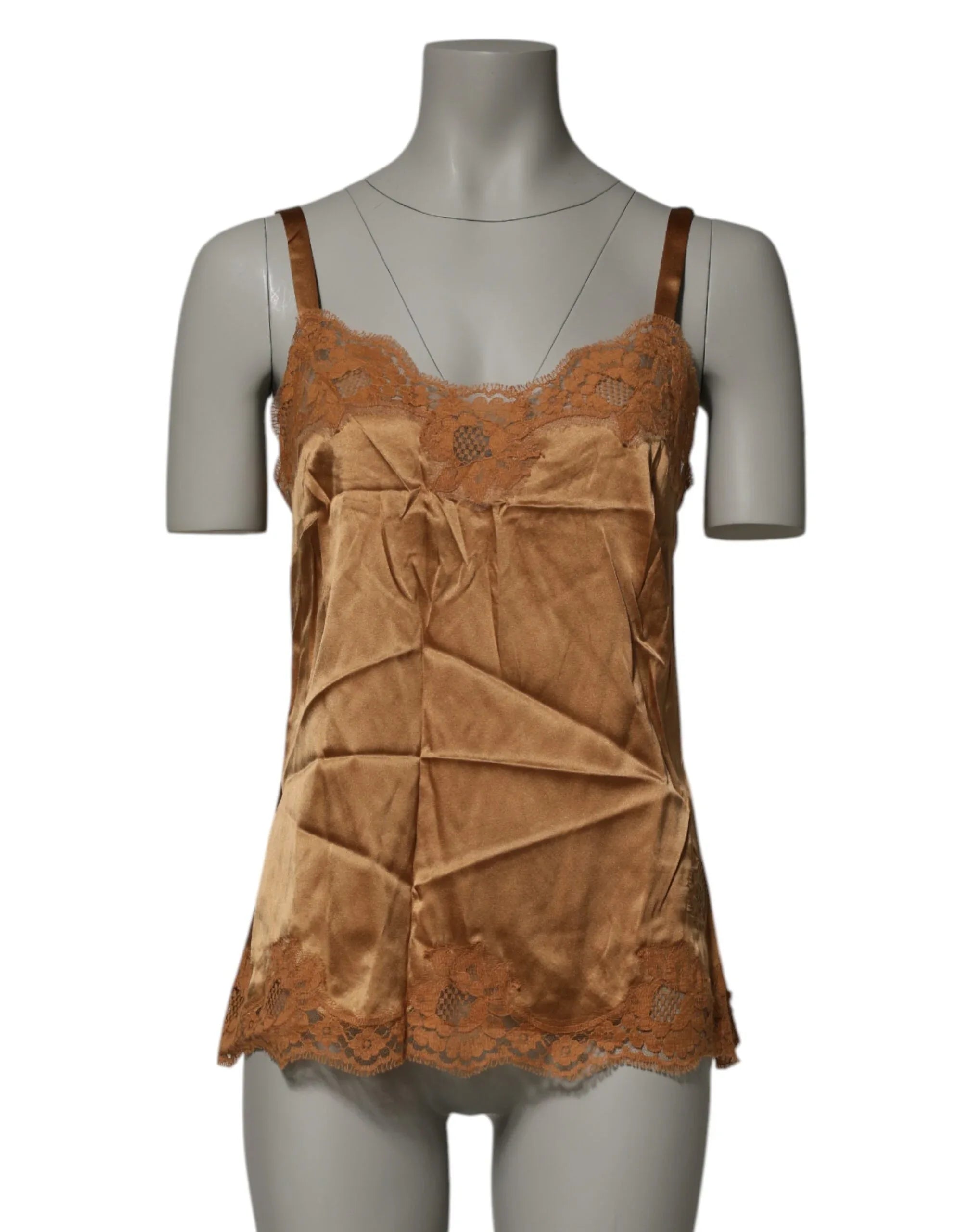 Dolce & Gabbana Brown Floral Lace Tank Lingerie Sleepwear Underwear - Zeiniez