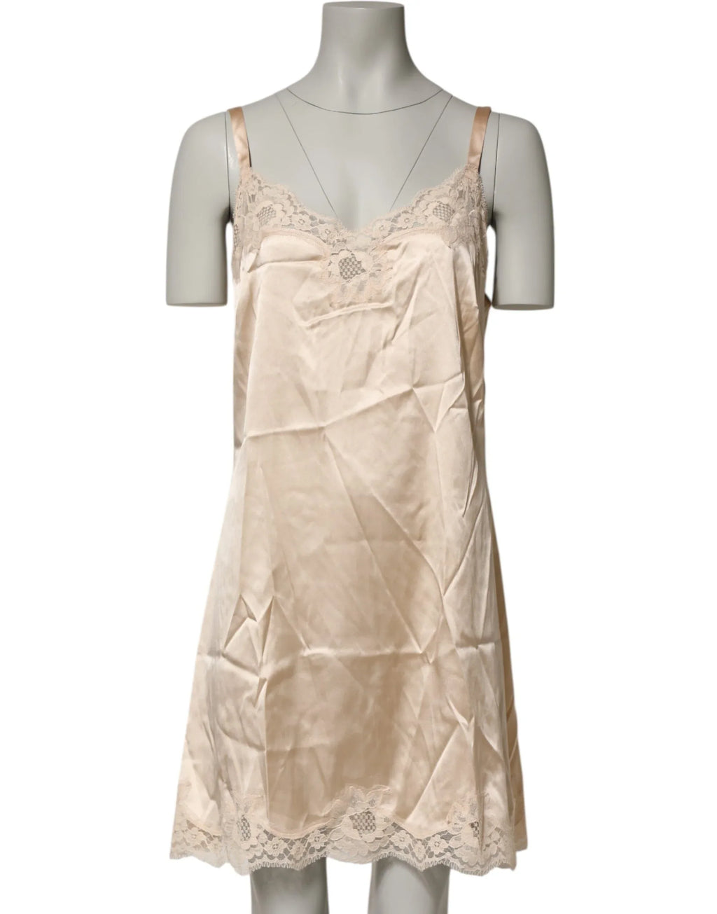 Dolce & Gabbana Nude Chemise Lingerie Silk Blend Lace Trim Dress - Zeiniez
