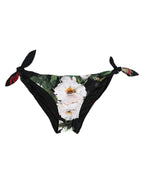 Dolce & Gabbana Black Side Tie Floral Bikini Bottom Swimwear - Zeiniez