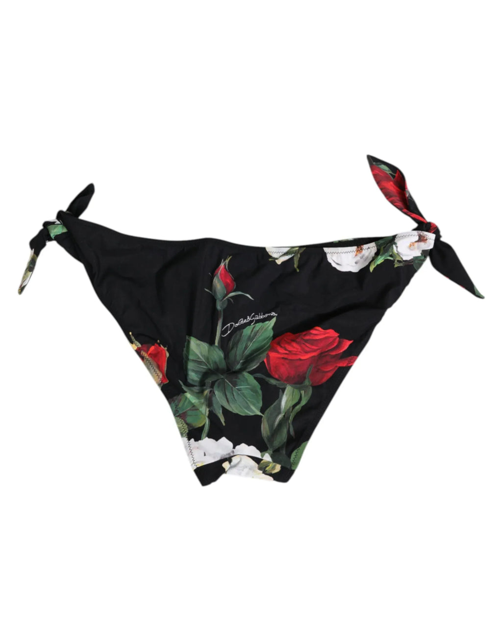 Dolce & Gabbana Black Side Tie Floral Bikini Bottom Swimwear - Zeiniez