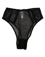 Dolce & Gabbana Black Lace Polka Dot Mesh High Waist Underwear - Zeiniez