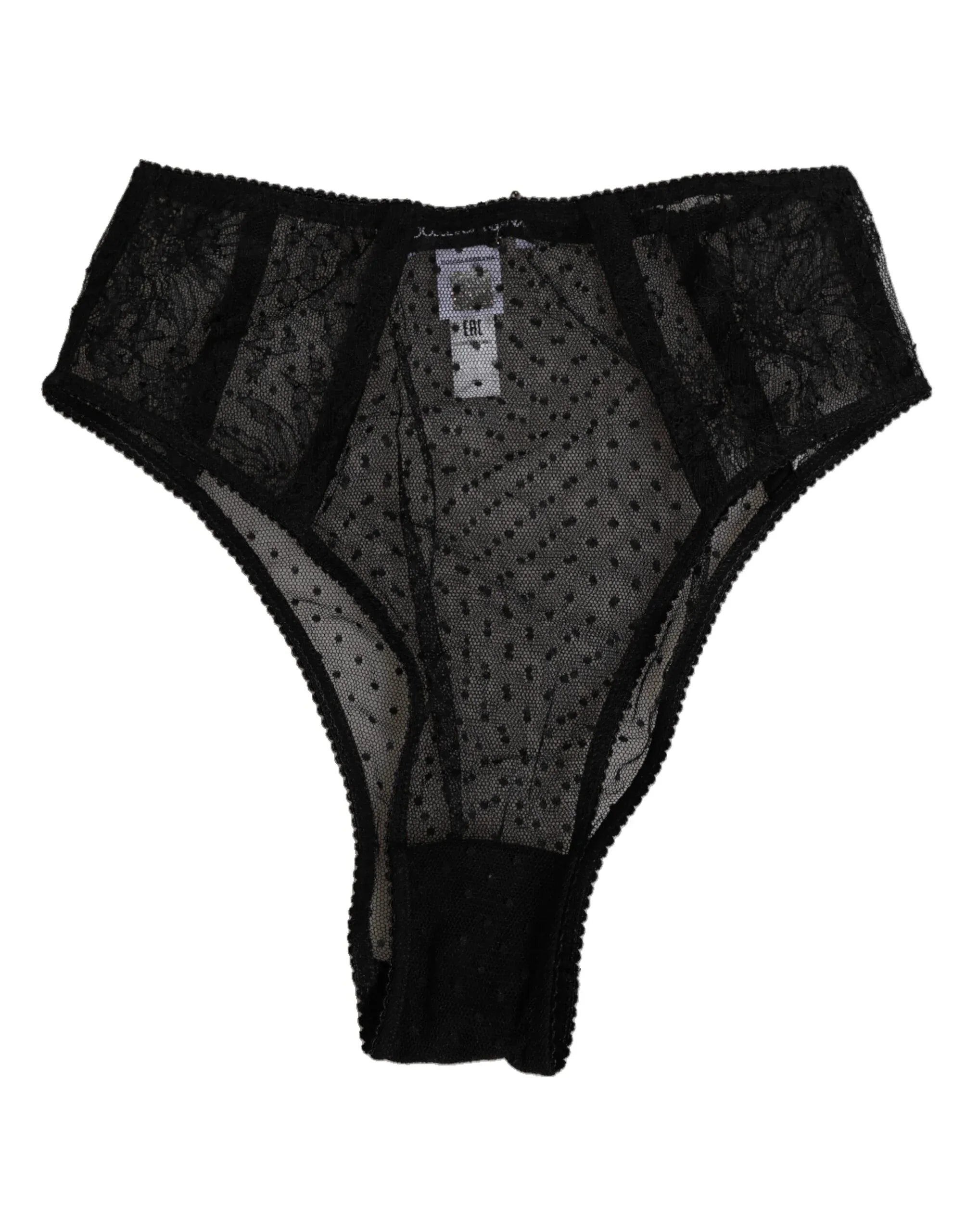 Dolce & Gabbana Black Lace Polka Dot Mesh High Waist Underwear - Zeiniez