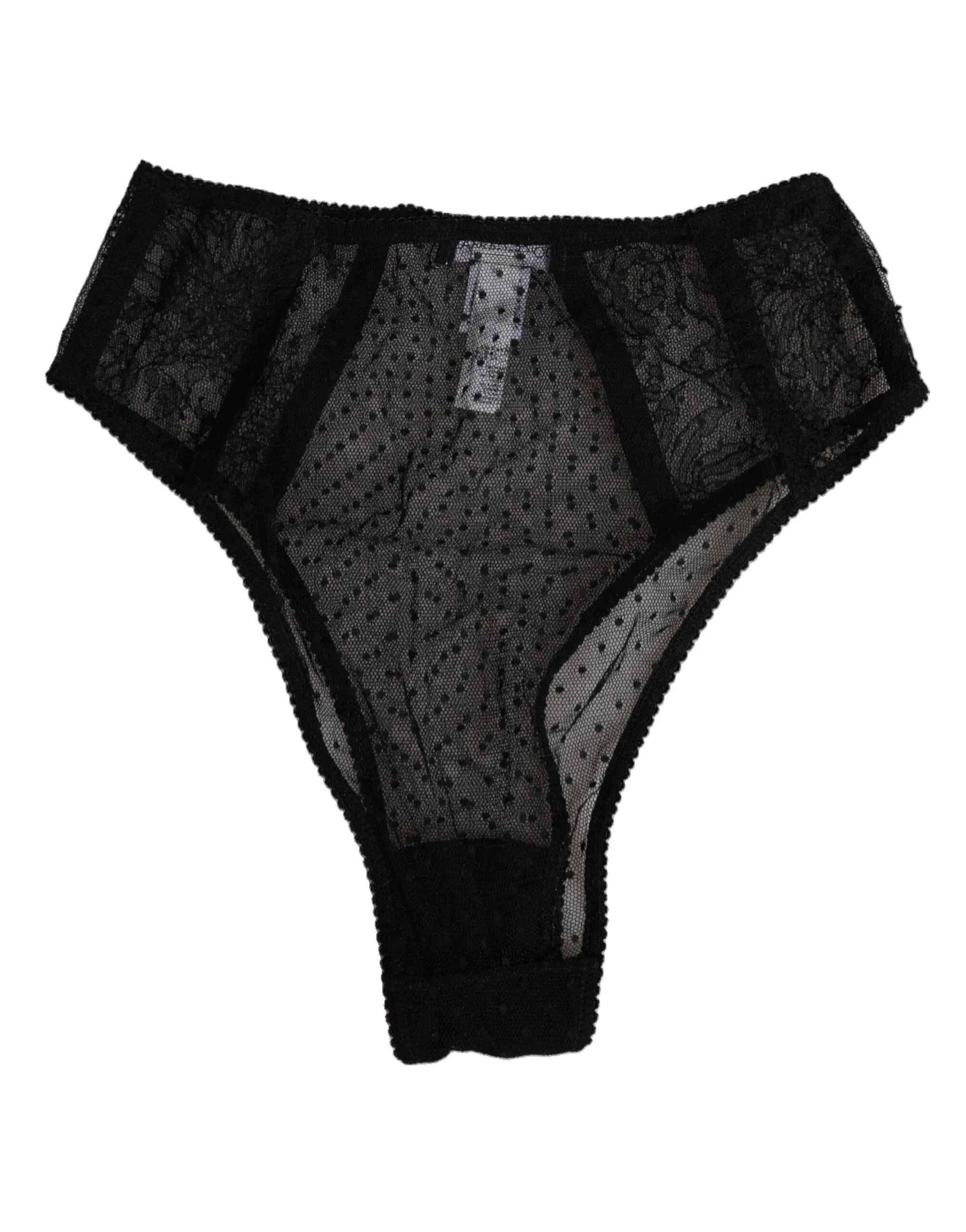 Dolce & Gabbana Black Lace Polka Dot Mesh High Waist Underwear - Zeiniez