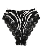 Dolce & Gabbana Black Silk Zebra Print Lace High Waist Underwear - Zeiniez