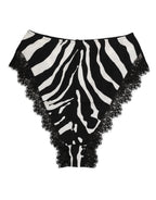 Dolce & Gabbana Black Silk Zebra Print Lace High Waist Underwear - Zeiniez