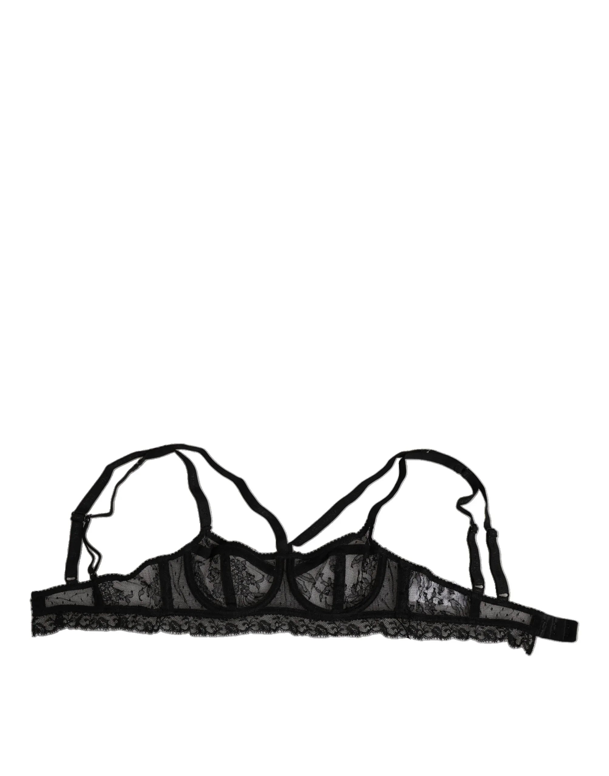 Dolce & Gabbana Black Floral Lace Nylon Balconcino Bra Underwear - Zeiniez