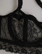 Dolce & Gabbana Black Floral Lace Nylon Balconcino Bra Underwear - Zeiniez