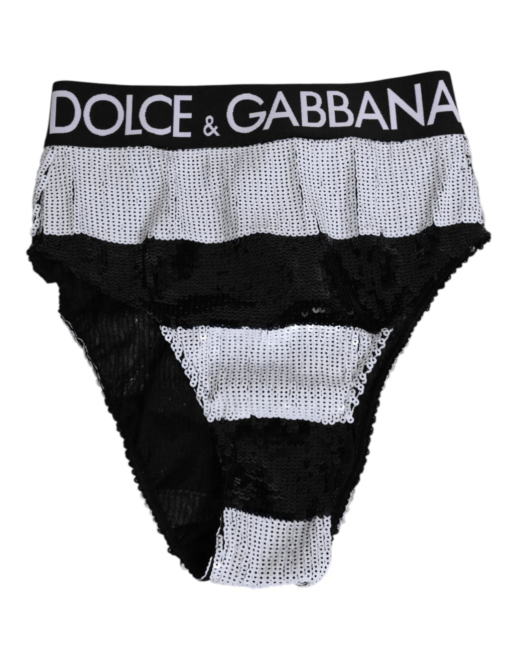 Dolce & Gabbana Black White Sequin High Waist Panty Underwear - Zeiniez