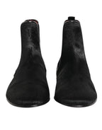 Dolce & Gabbana Black Leather Fur Men CHELSEA Boots Shoes - Zeiniez
