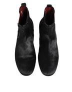 Dolce & Gabbana Black Leather Fur Men CHELSEA Boots Shoes - Zeiniez
