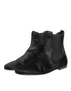 Dolce & Gabbana Black Leather Fur Men CHELSEA Boots Shoes - Zeiniez